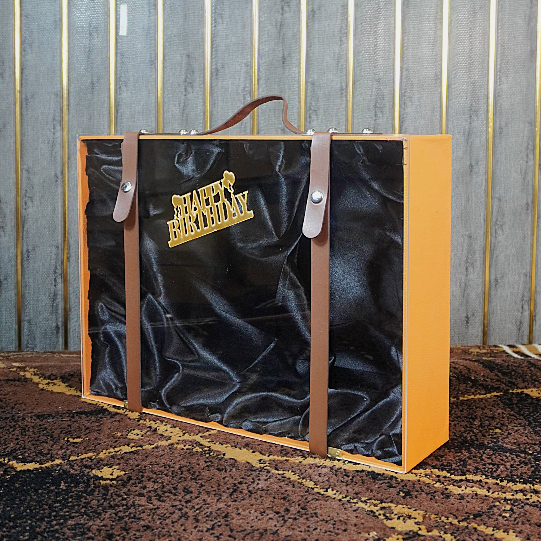 Luxury Acrylic Gift Box with Leather Straps & Satin Lining – Premium gift Presentation Box.