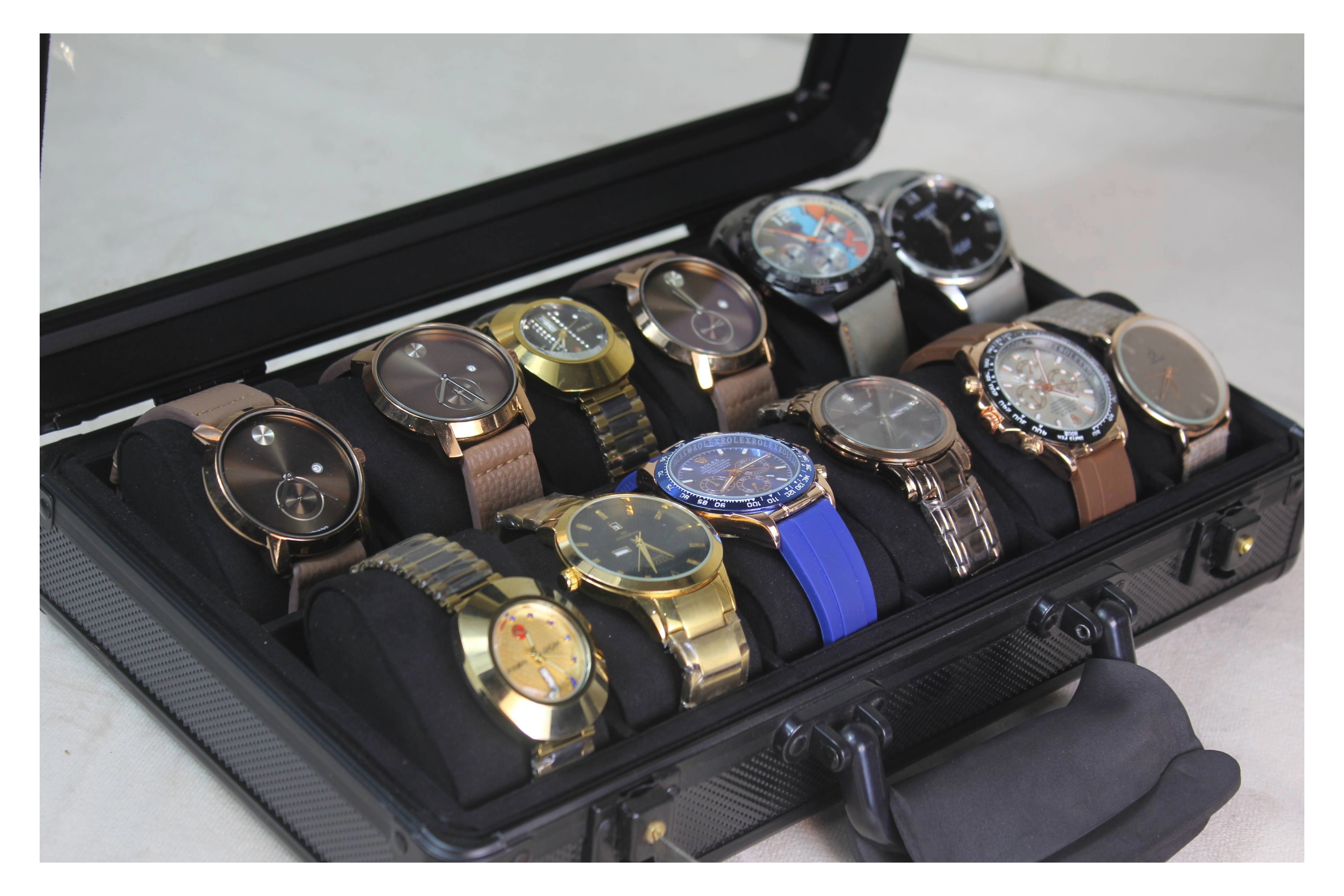 Black Carbon Fiber Print Luxury Watch Organizer