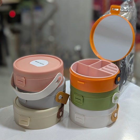 Multi Color Round Mini Jewelry Organizer With Mirror