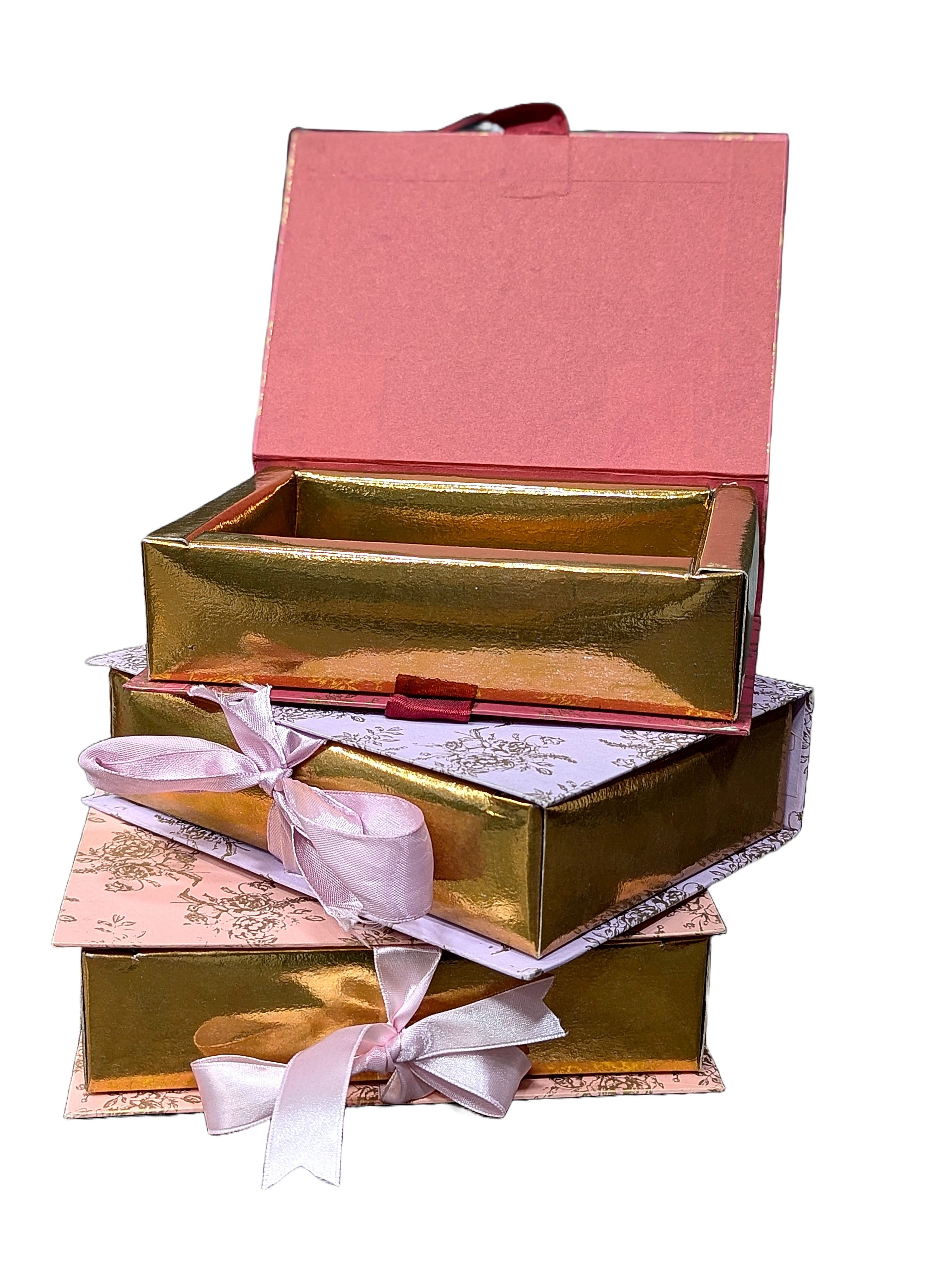 Cardboard Booklet Ribbon Gift Box with Flower Print