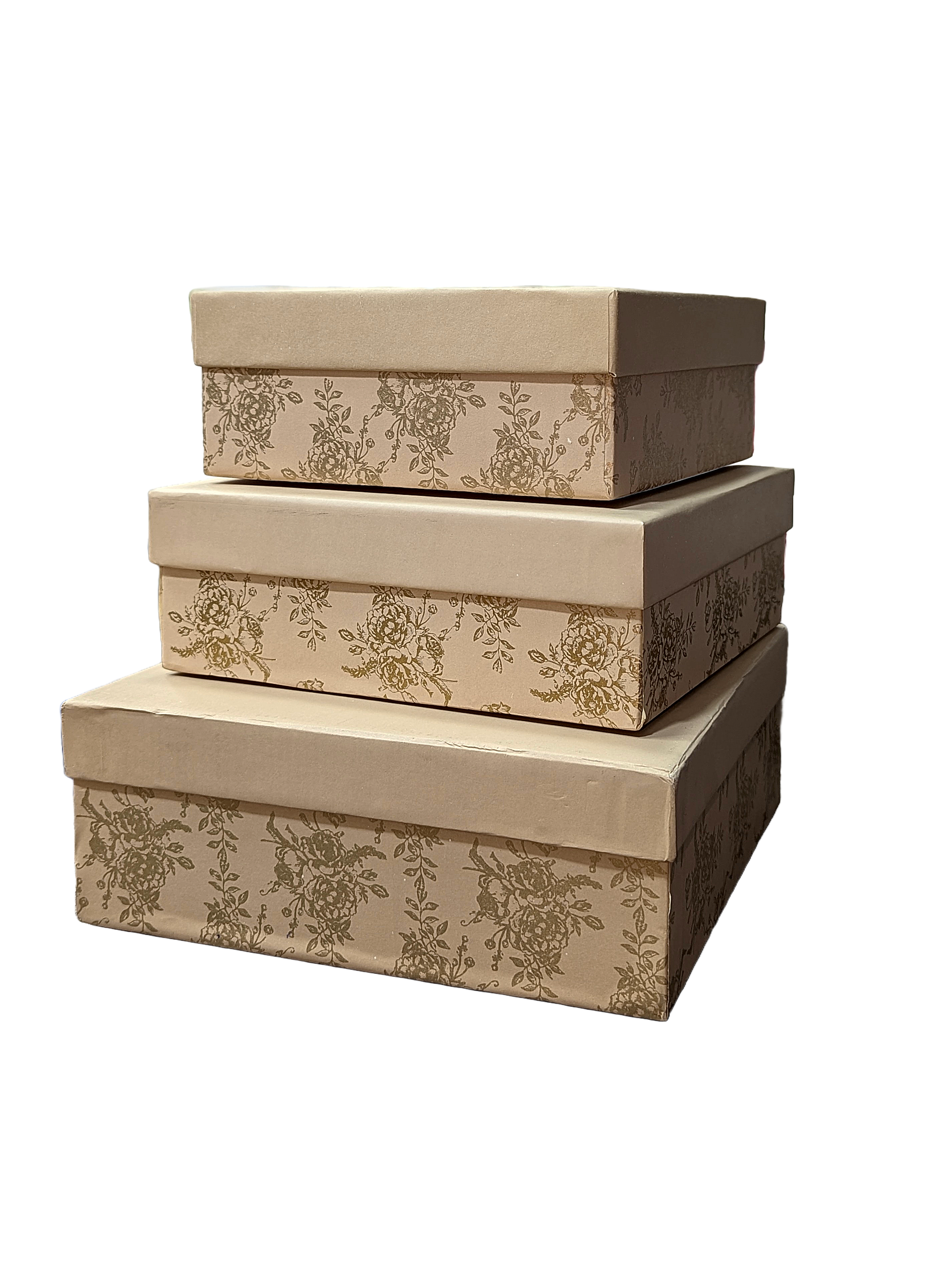 Top Bottom 3pcs Set Cardboard Box with Flower Design (Square)