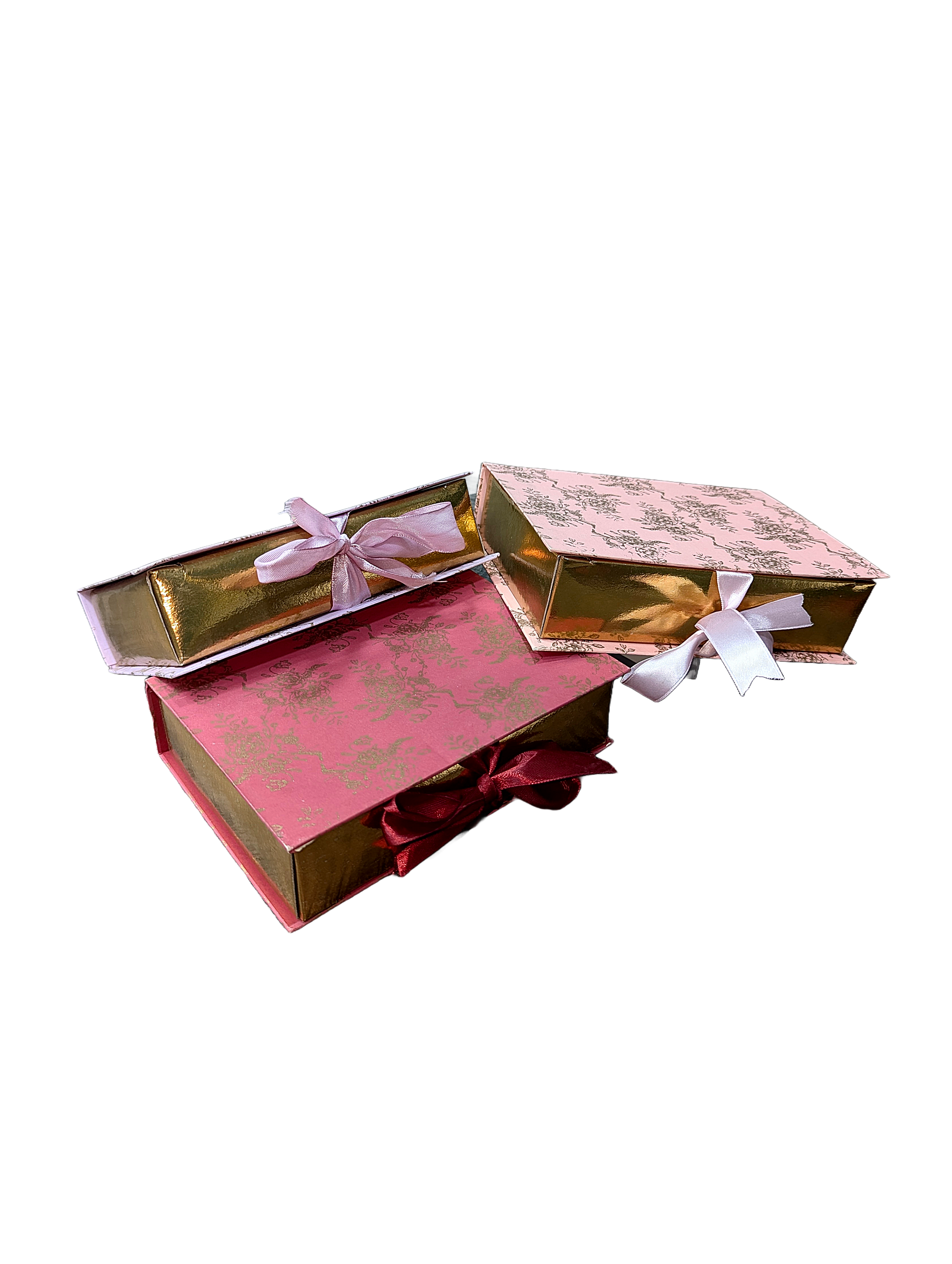 Cardboard Booklet Ribbon Gift Box with Flower Print