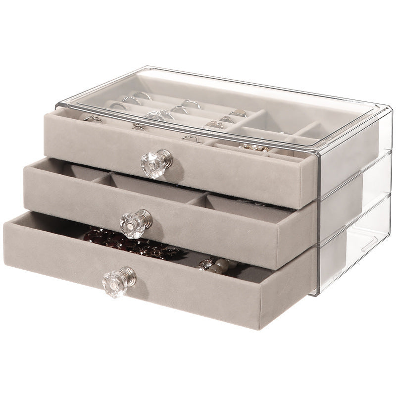 Acrylic Velvet Jewelry Organizer with 3 Drawers Stackable Display Storage Box