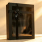 Black gift box with clear window and black satin ribbon bow