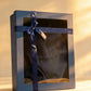 Navy blue gift box with clear window and navy satin ribbon bow