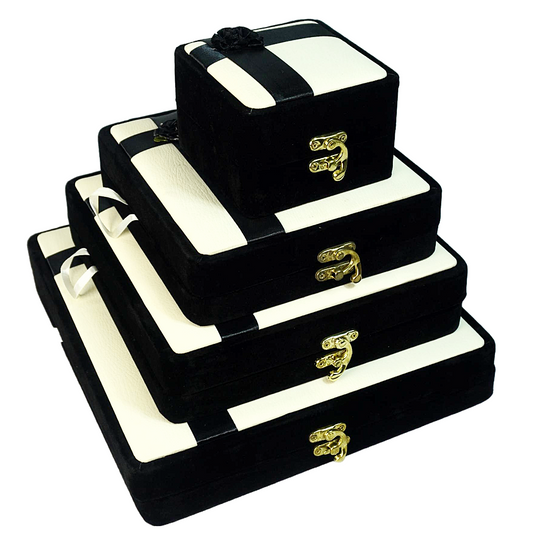 Leather & Velvet Black Flower Jewelry Boxes