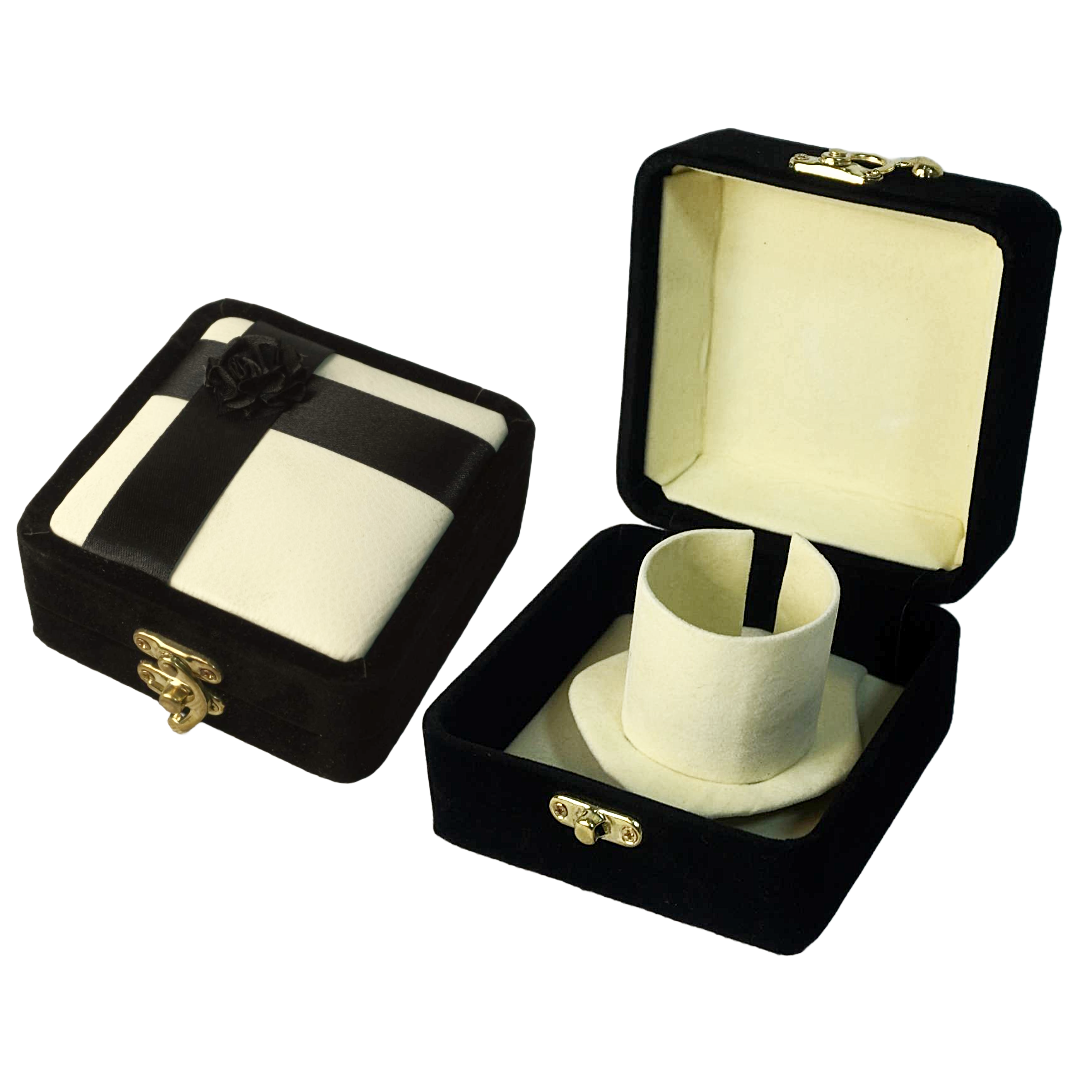 Leather & Velvet Black Flower Jewelry Boxes