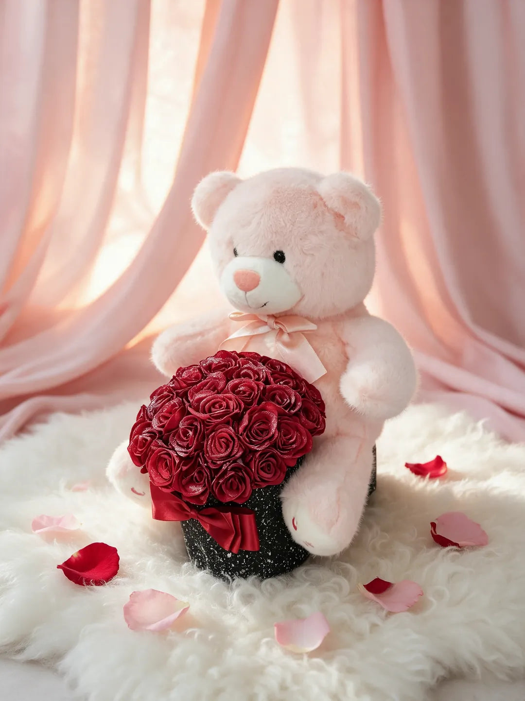 Plush Bear with Red Rose Bouquet