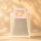 Clear PVC gift bag with pink square handle, size XL, front view