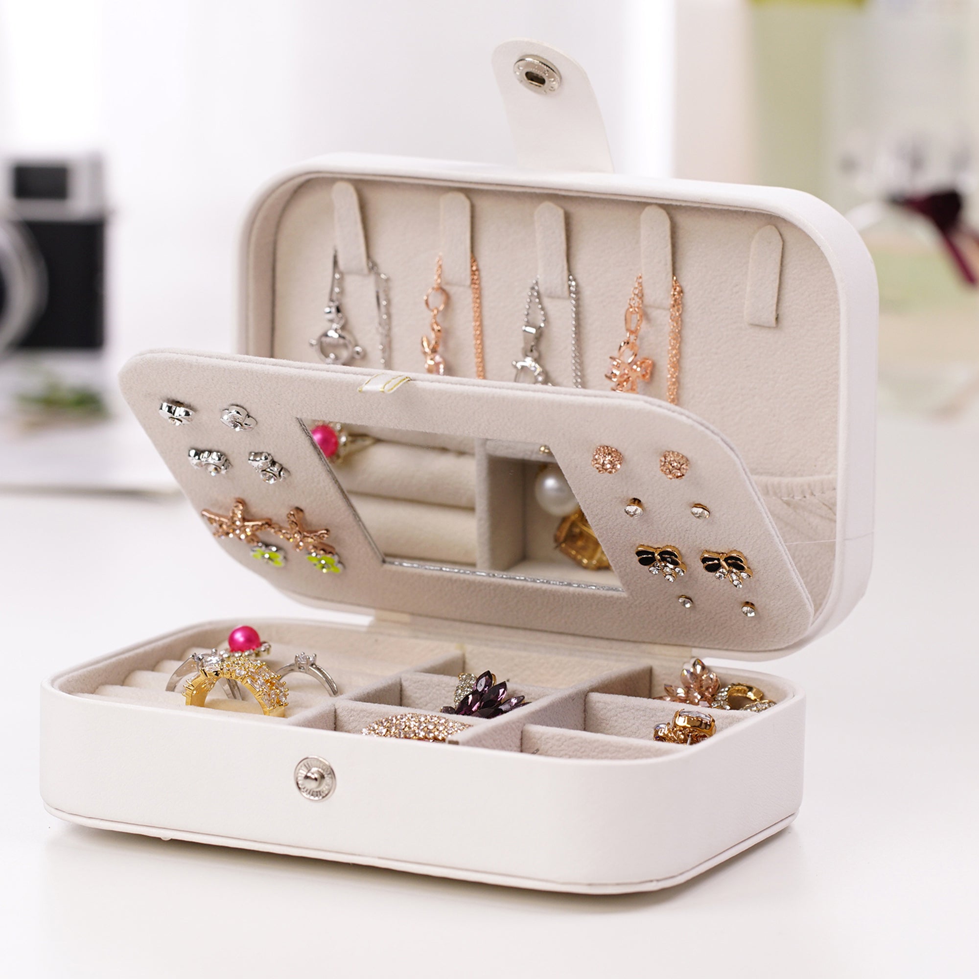 Portable Jewelry Box Jewelry Organizer Display Travel Jewelry Case Boxes Button Leather Storage Zipper