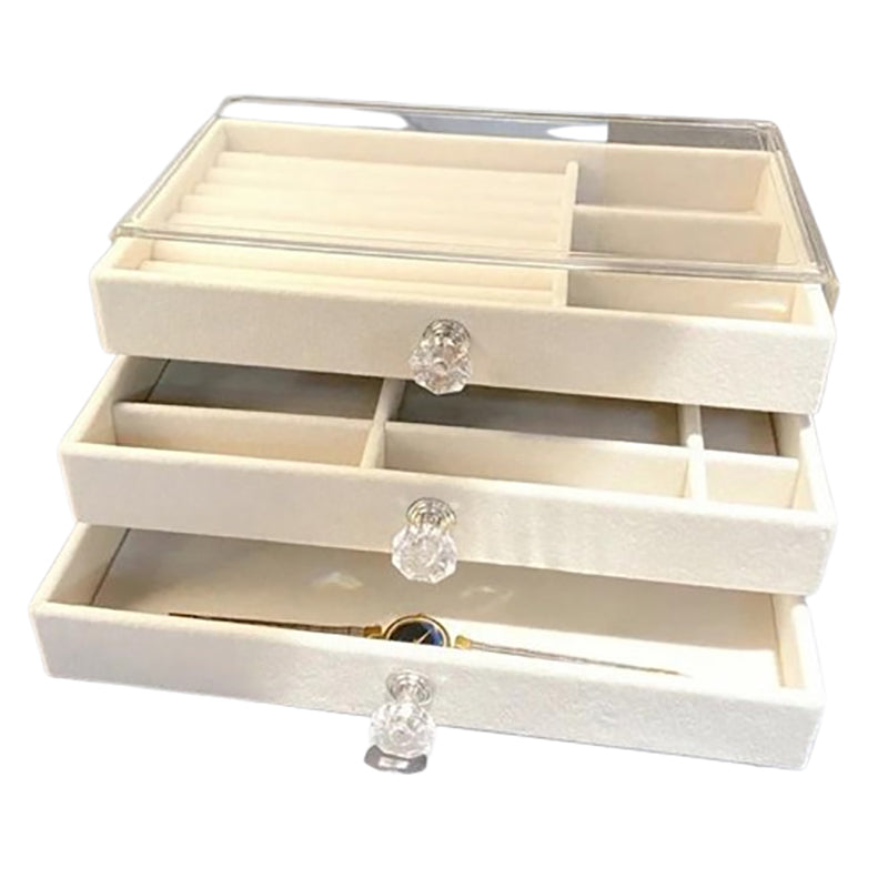 Acrylic Velvet Jewelry Organizer with 3 Drawers Stackable Display Storage Box