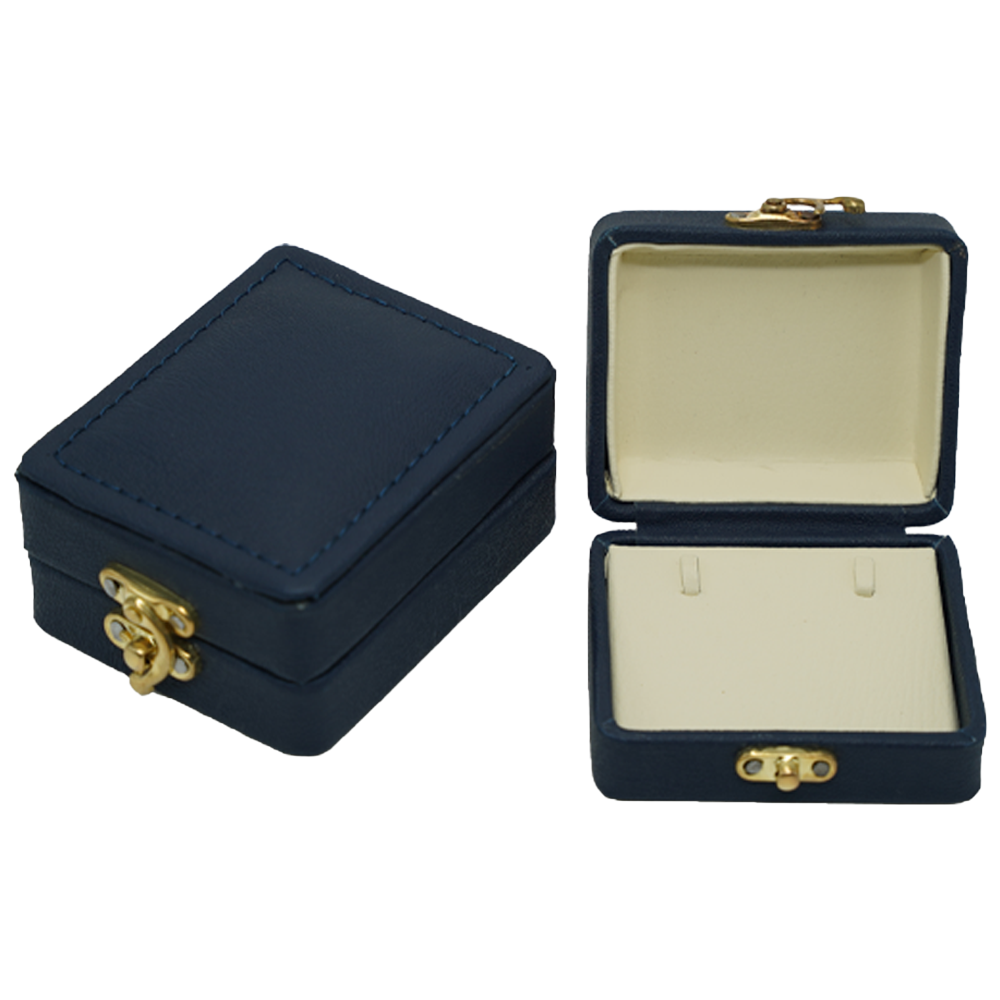 Blue Leather Stitched Top Jewelry Box