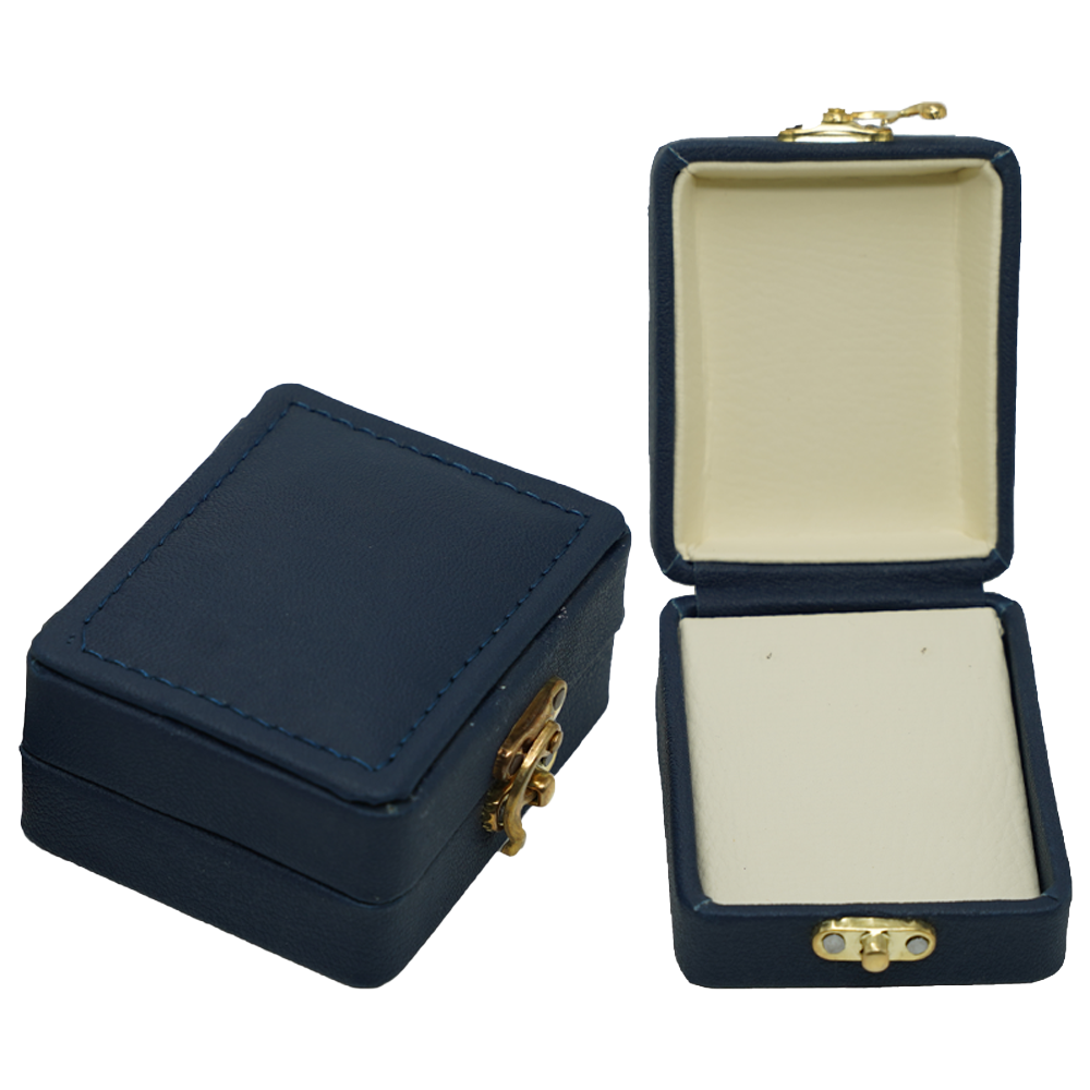 Blue Leather Stitched Top Jewelry Box