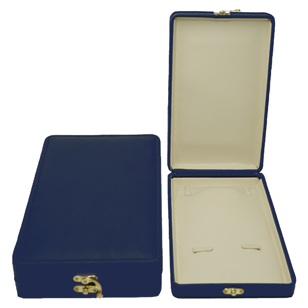 Blue Leather Stitched Top Jewelry Box