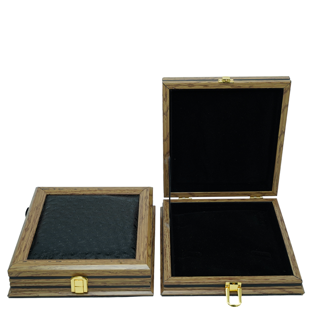 PVC Smooth Black Wooden Jewelry Boxes