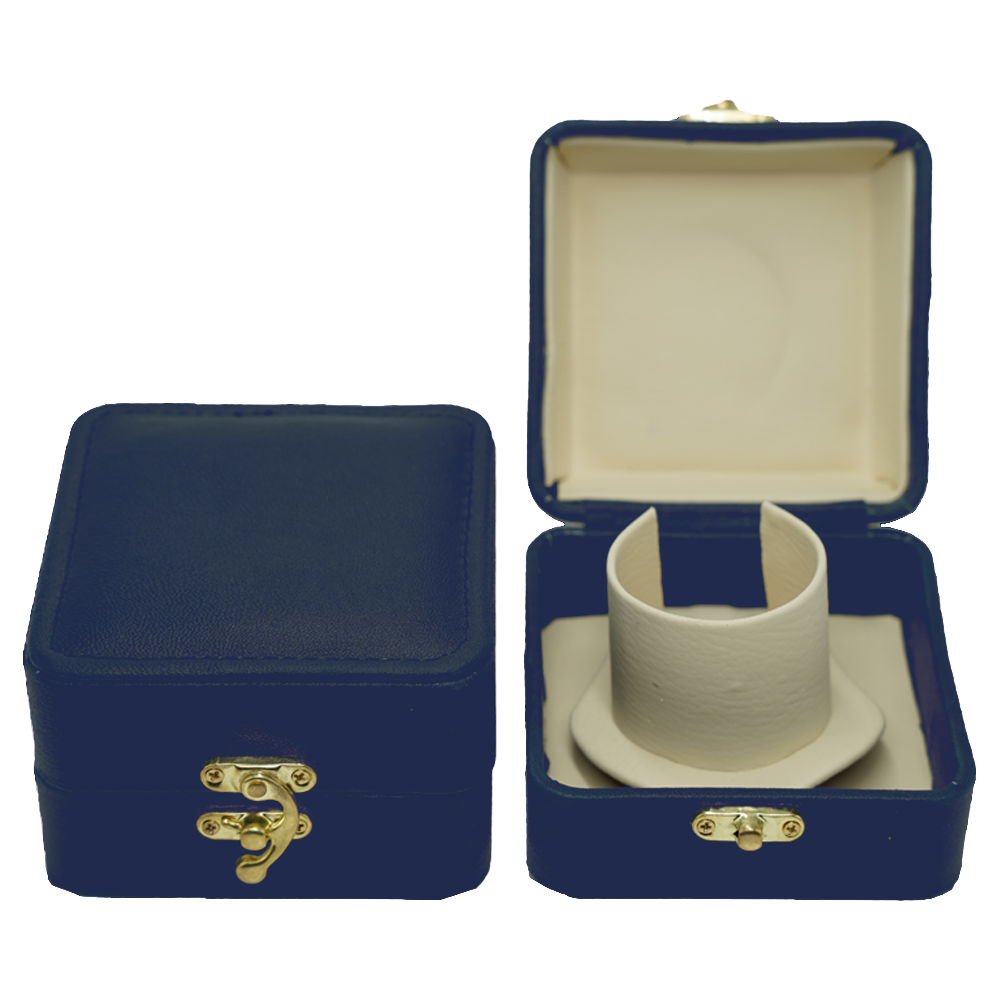 Blue Leather Stitched Top Jewelry Box