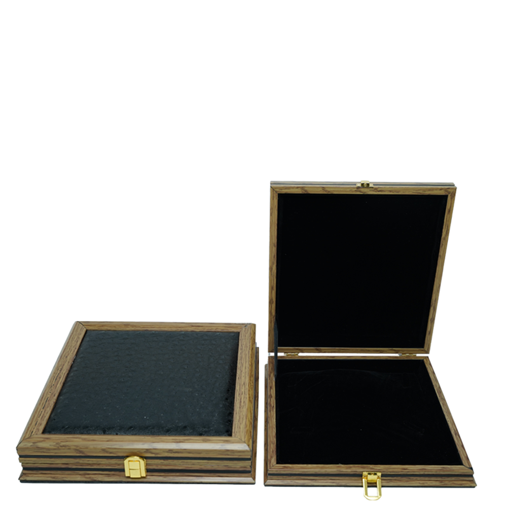 PVC Smooth Black Wooden Jewelry Boxes