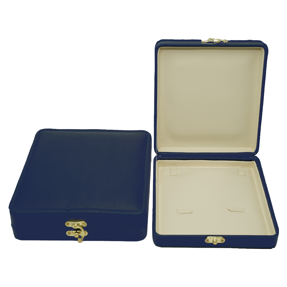 Blue Leather Stitched Top Jewelry Box