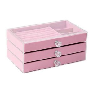 Acrylic Velvet Jewelry Organizer with 3 Drawers Stackable Display Storage Box