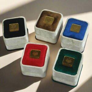 Gold Box White Velvet Ring Box with Colored Top