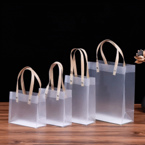 FROSTED LUXE TRANSPARENT GIFT BAGS WITH NATURAL HANDLES