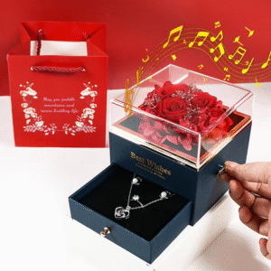 Eternal Flower Rose Necklace Pendant Bracelet Box Gift Box With Music Jewelry Box